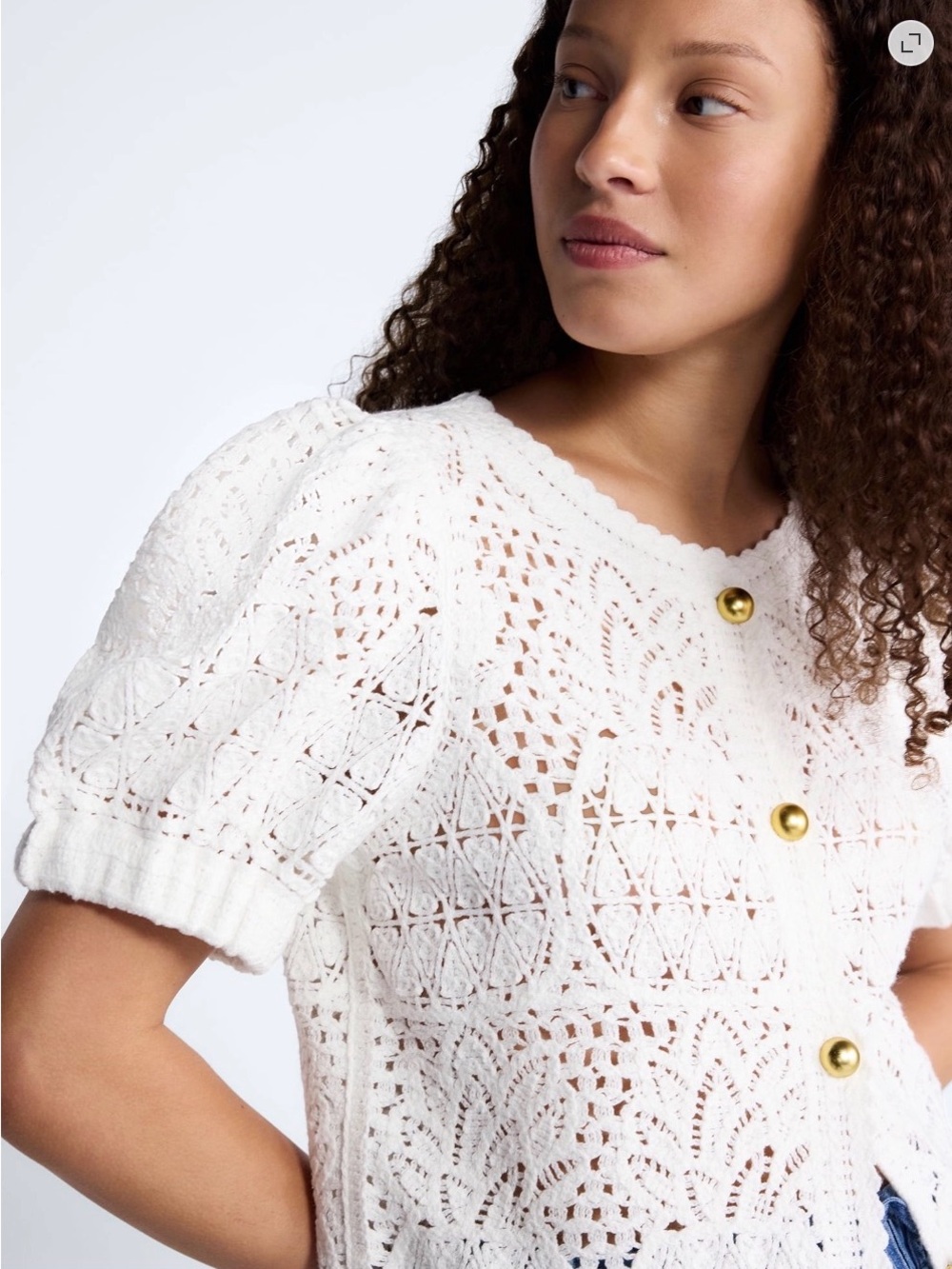 Free Assembly Women’s Pineapple Cardigan Sweater w/ Short Puff Sleeves